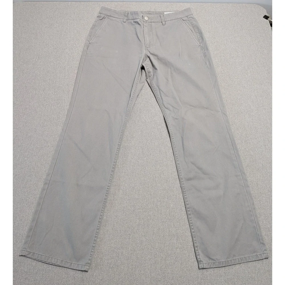 BONOBOS Men's Washed Chinos Pants 33x30 Grey Straight Fit Cotton Office Preppy